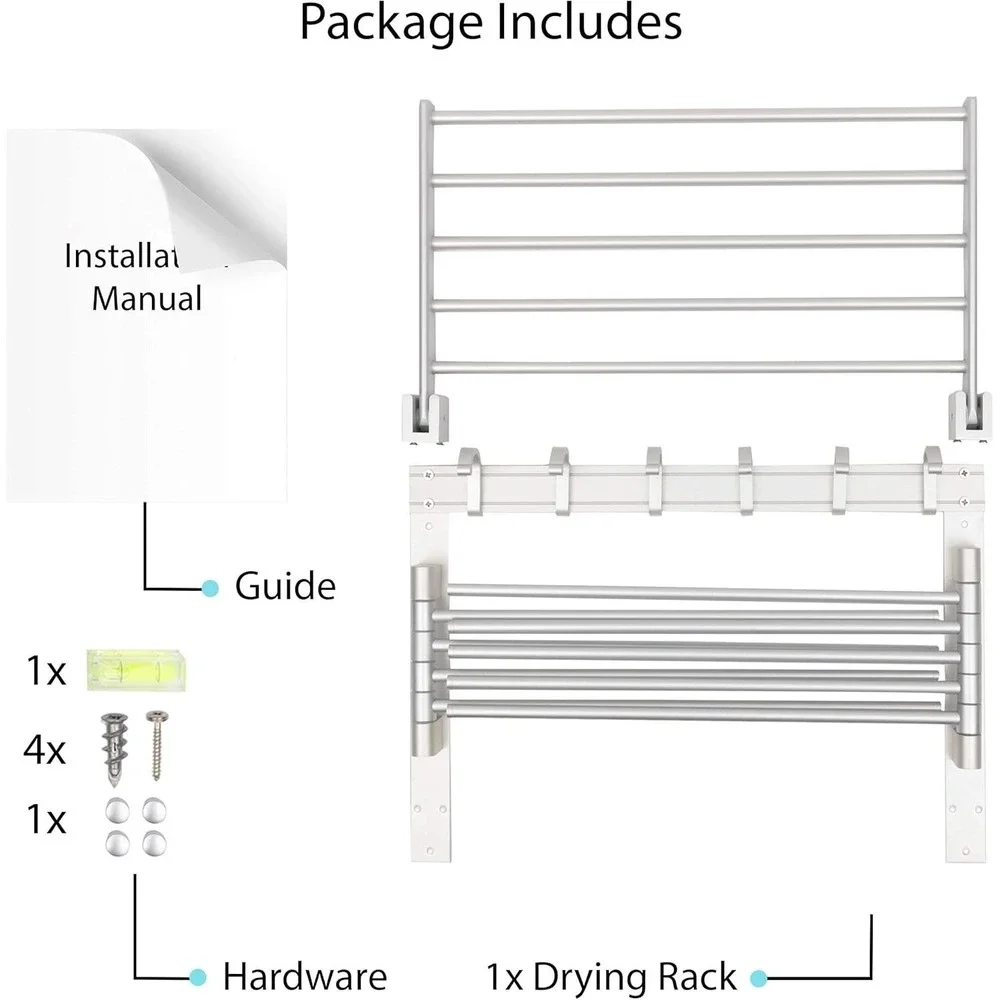 Brightmaison BGT Wash Clothes Drying Rack Wall Mount Laundry Organizer Silver